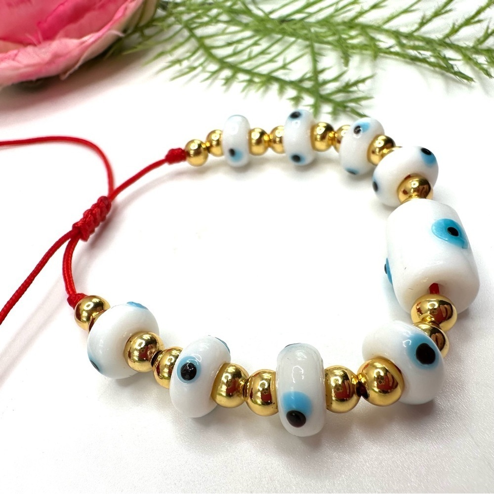 NEW⚜️Spun Glass White Evil Charm Bracelet - Picture 4 of 5